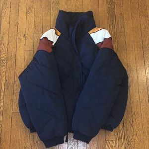 vintage navy puffer with corduroy detail
